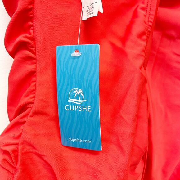 Cupshe Women's Italian Voyage Shirring Tie Back One Piece Swimsuit Red Large - Picture 4 of 6